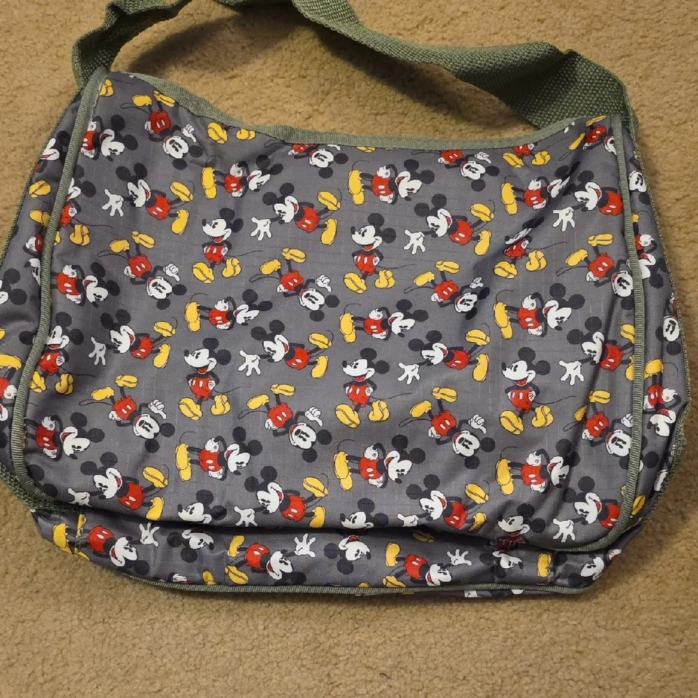Disney Mickey Mouse Patterned Shoulder Bag Sage Green Nylon